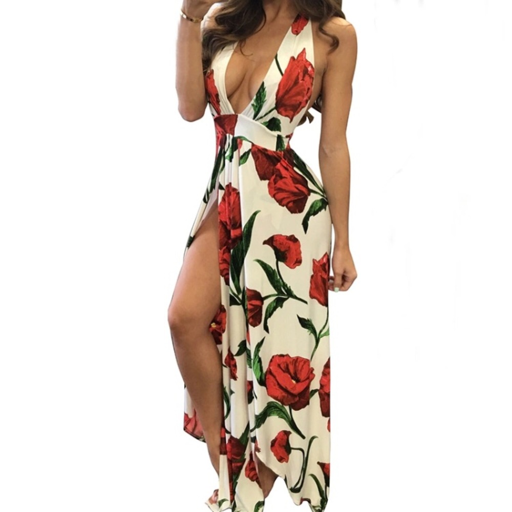 NWOT Sexy Floral Print Halter Maxi Dress